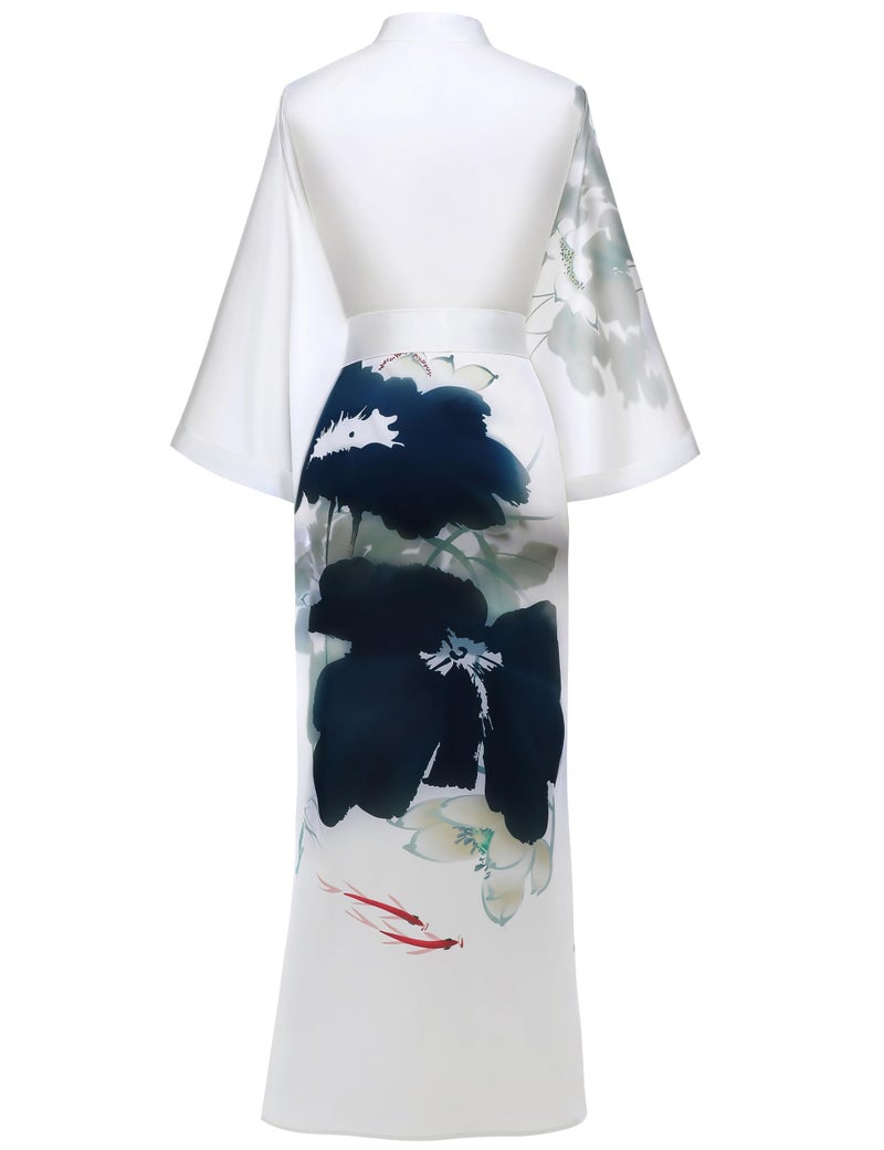 PRODESIGN Long Gradual Watercolor Satin Sleepwear Kimono Nightgown Bathrobe - Image 2